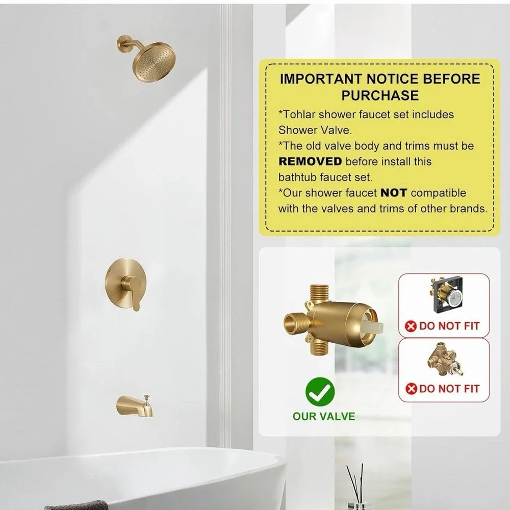 Gold Shower Faucet Set with Tub Spout, Bathtub and Shower Faucet Combo Kit,